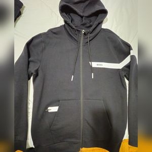 BOSS ZIP-UP HOODIE WITH LOGO STRIPE - Large